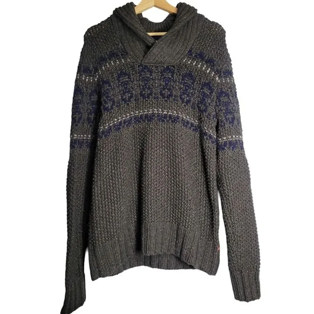 NWT Banana Republic Heritage Fair Isle Shawl Collar Sweater Mens M Merino Wool
